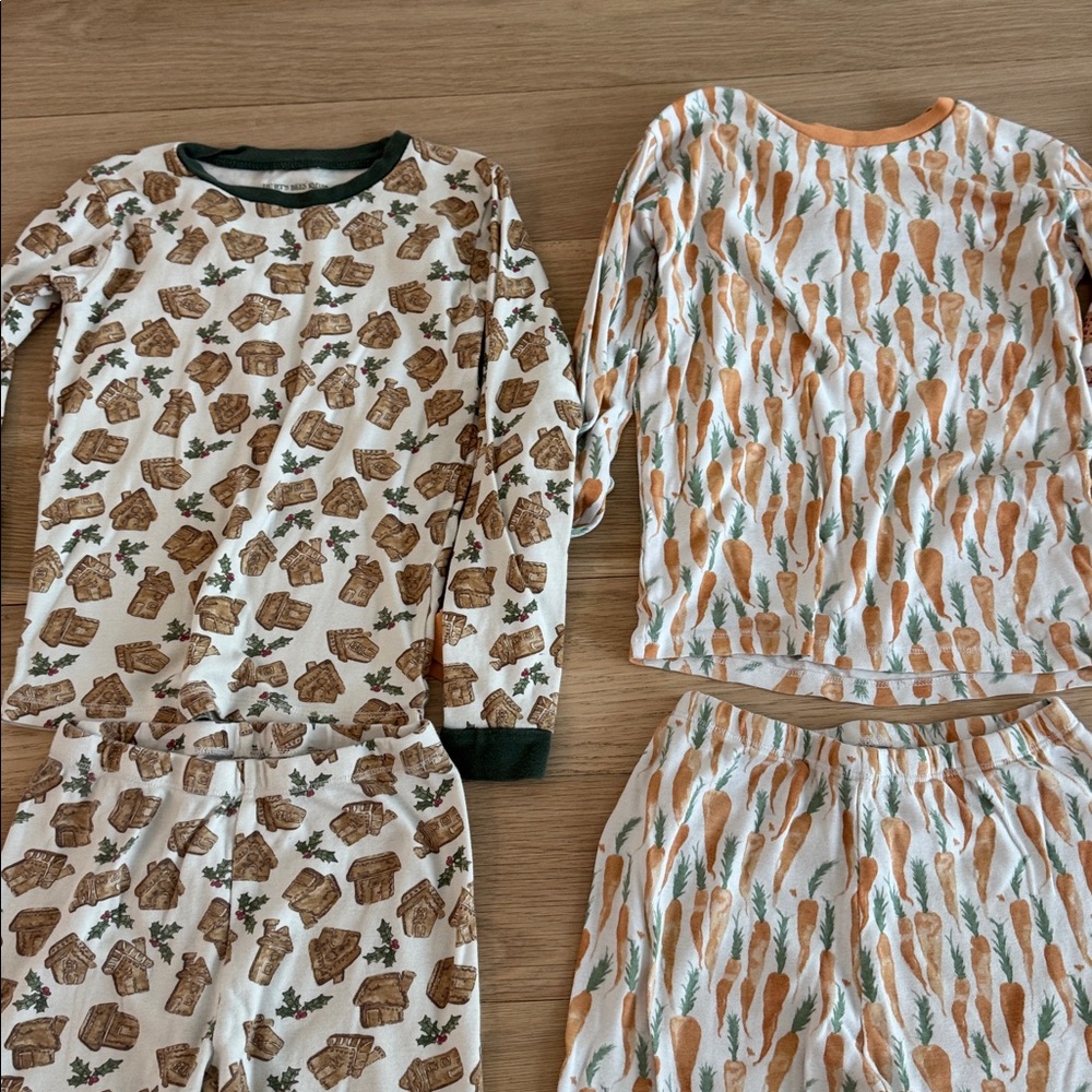 Lot Bundle  Burt's Bees PJs Cream and Tan Kids Pajama Set Trio Prints Size 10 - Picture 2 of 6